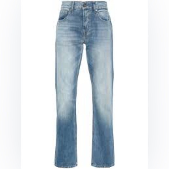 7 For All Mankind| Men's Faded Blue Logo-Patch Designer Straight Jeans Sz 31 - Picture 1 of 6